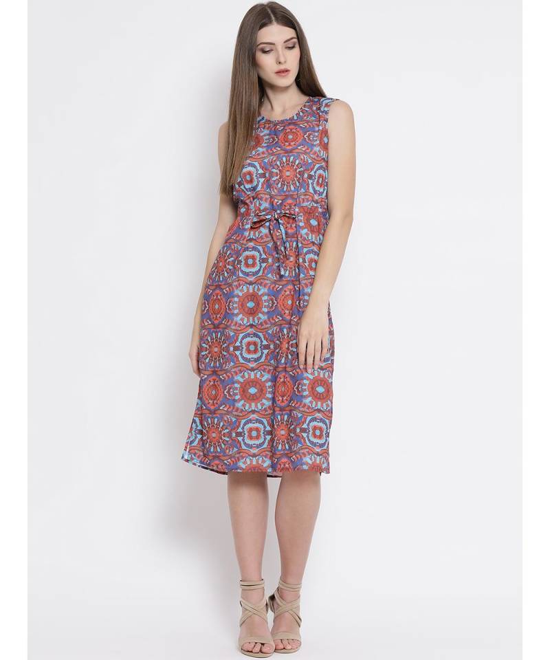 Orange printed Polyester Dress