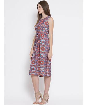 Orange printed Polyester Dress 2