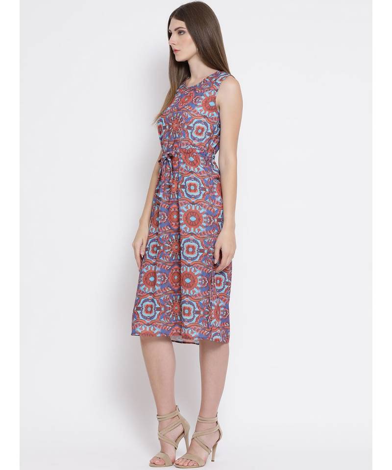 Orange printed Polyester Dress