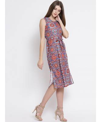 Orange printed Polyester Dress 3