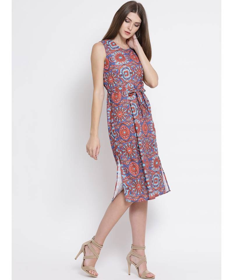 Orange printed Polyester Dress