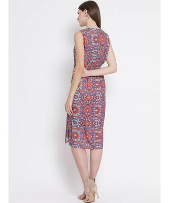 Orange printed Polyester Dress 4