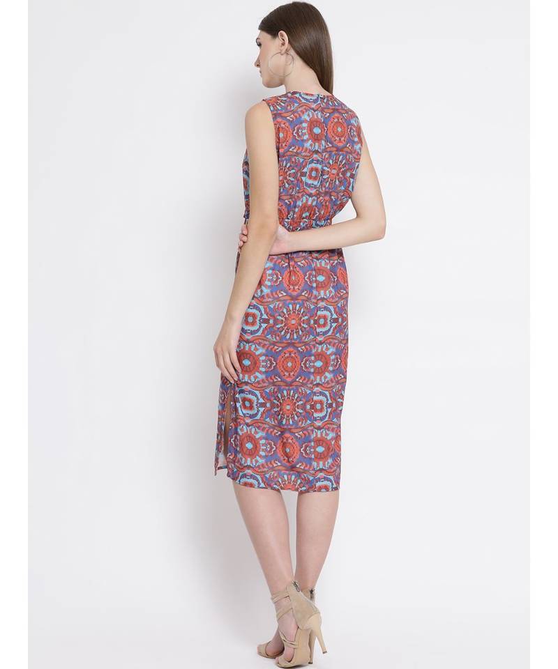 Orange printed Polyester Dress