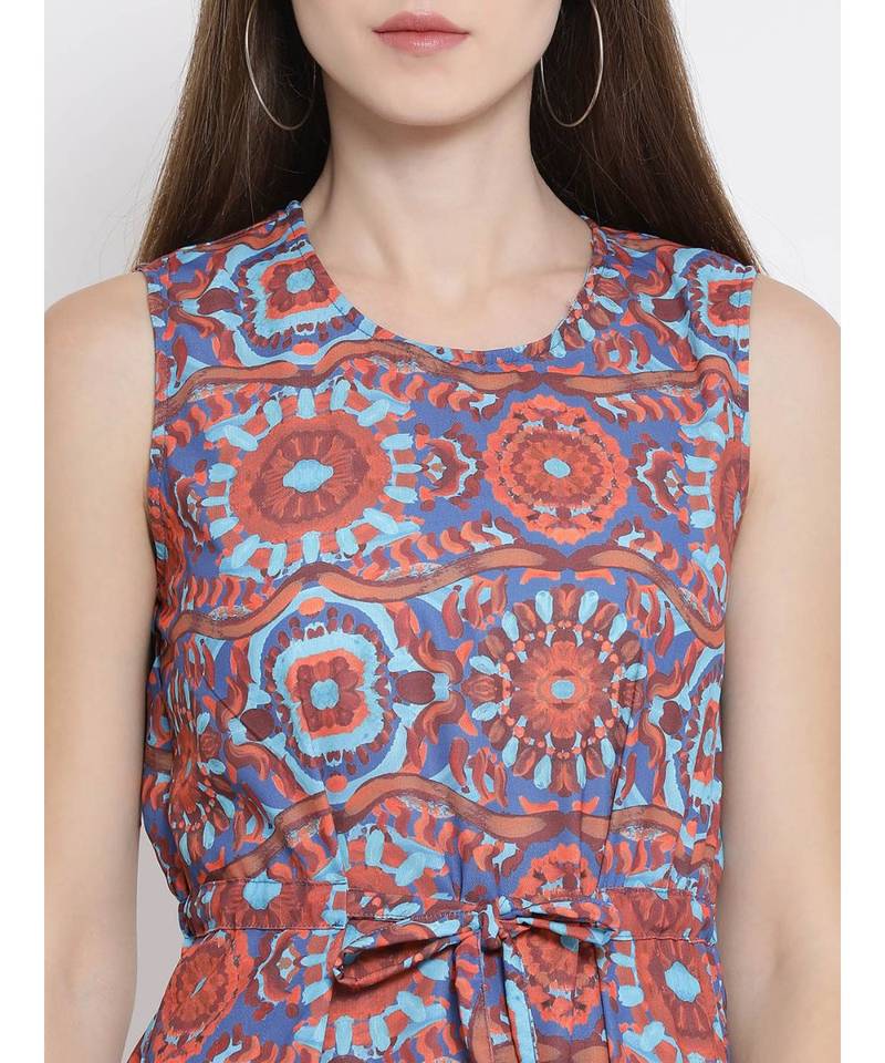 Orange printed Polyester Dress