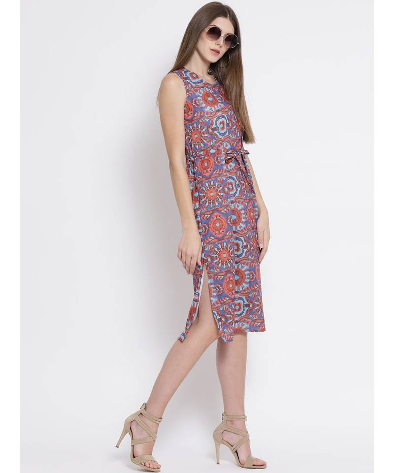 Orange printed Polyester Dress