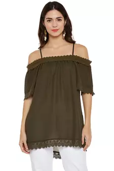 Green plain Polyester Top