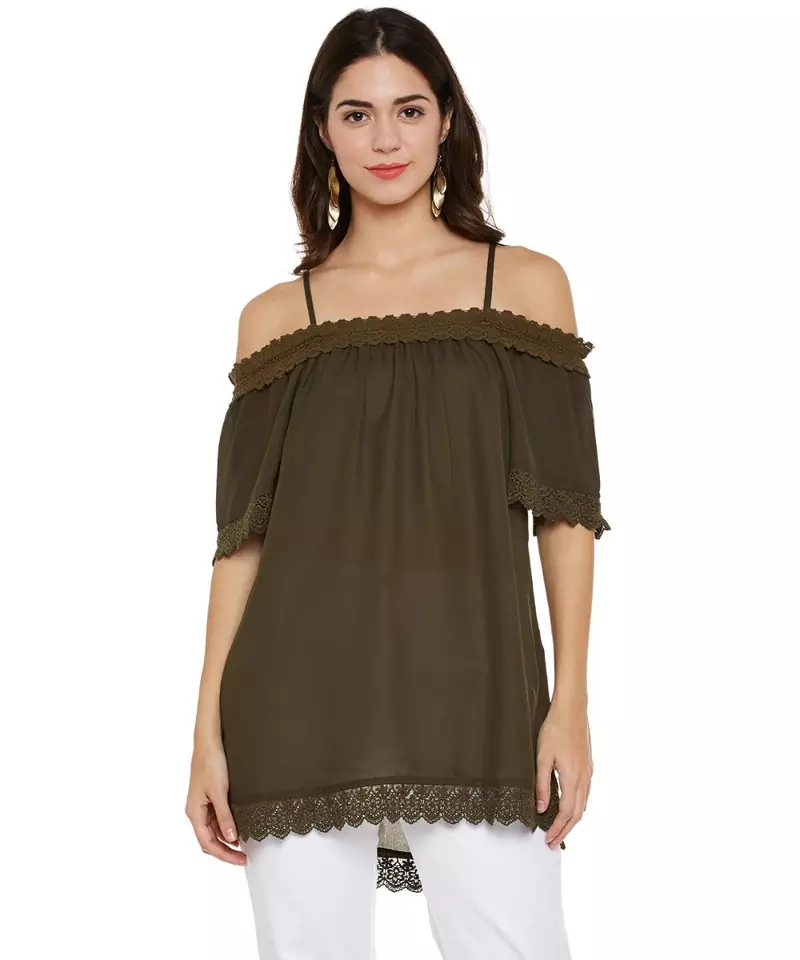 Green plain Polyester Top