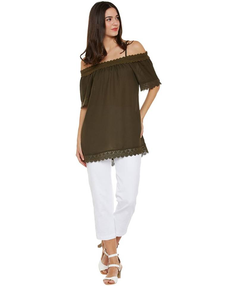 Green plain Polyester Top