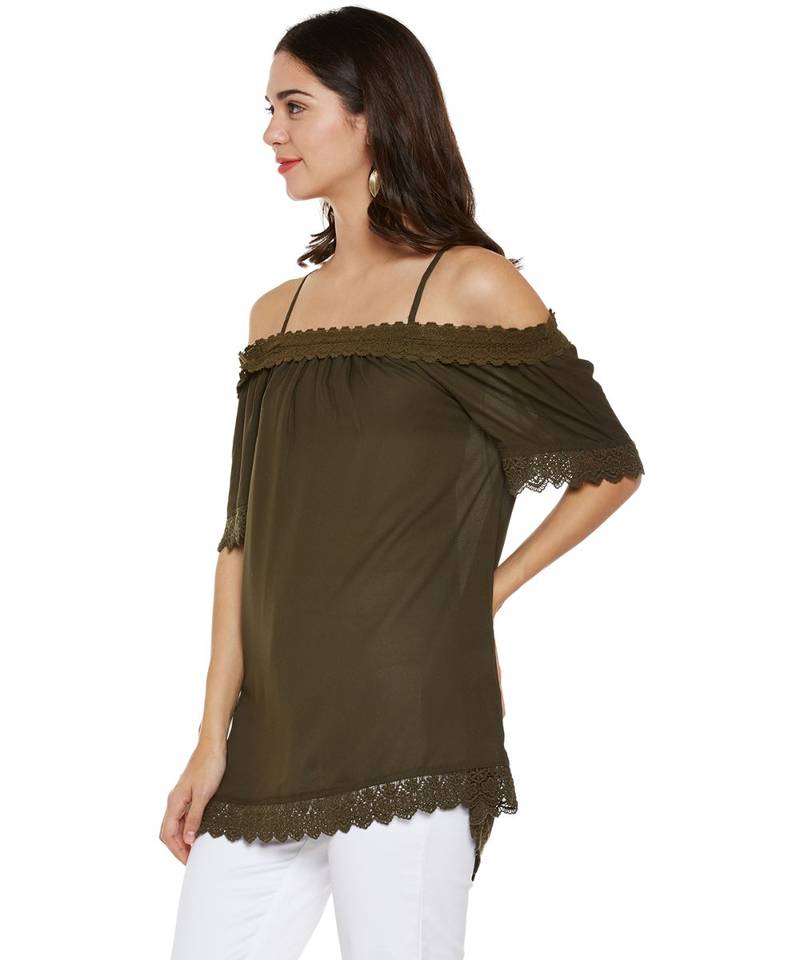 Green plain Polyester Top