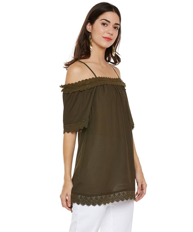 Green plain Polyester Top