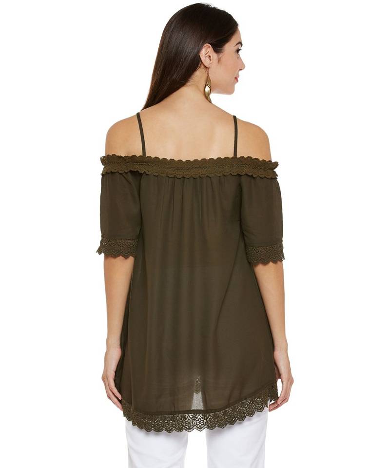 Green plain Polyester Top