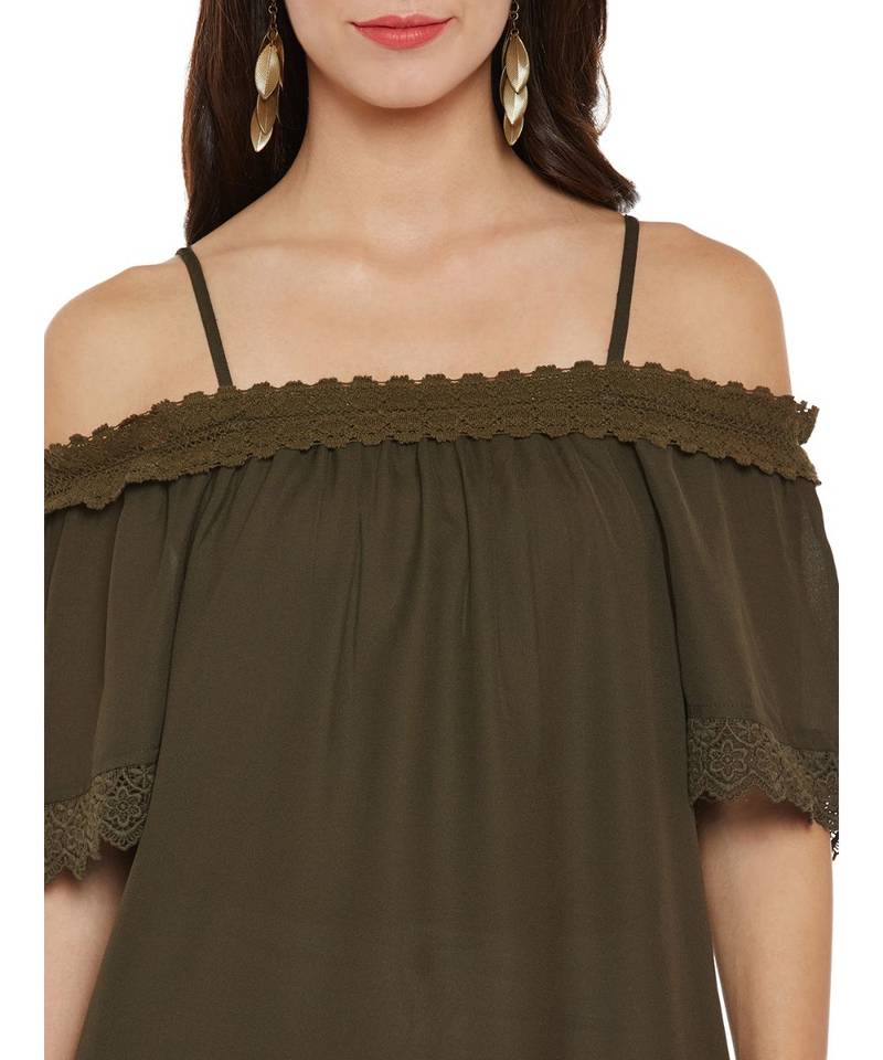 Green plain Polyester Top