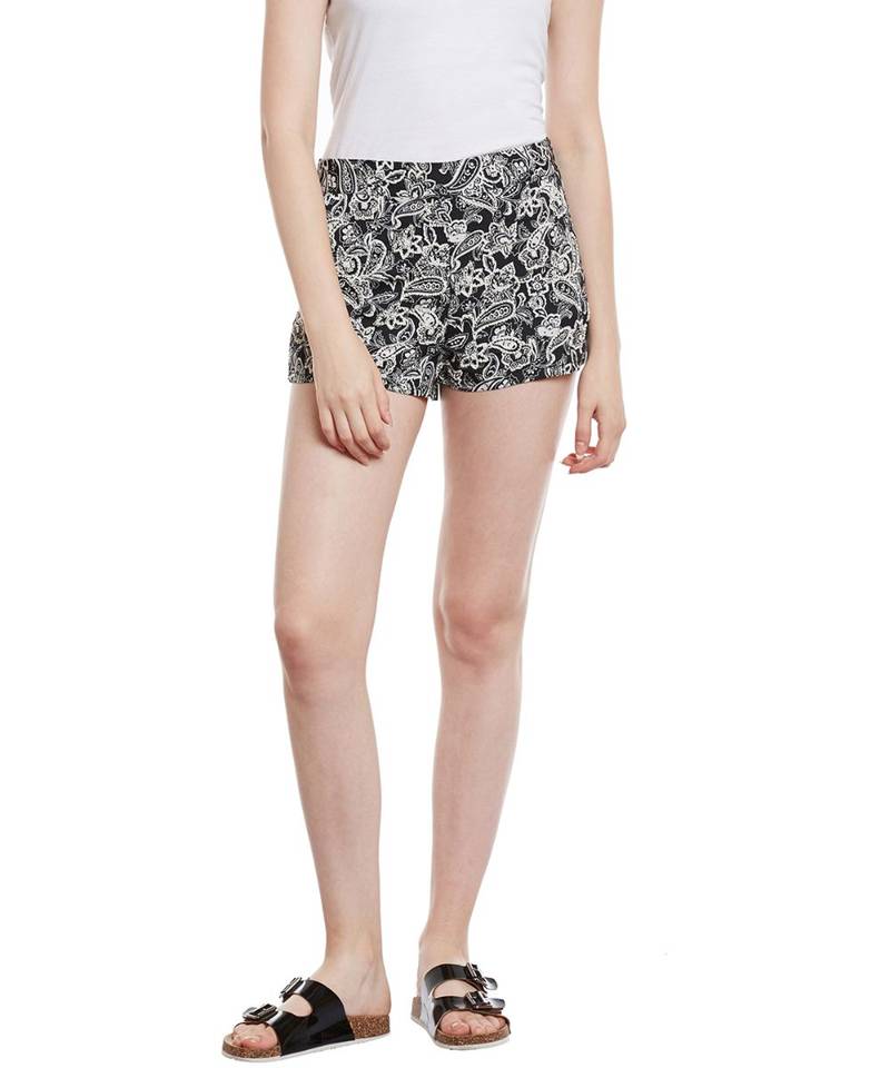 Black printed Polyester Short