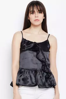 Black plain Polyester Top