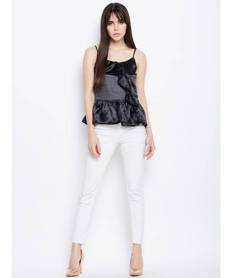 Black plain Polyester Top