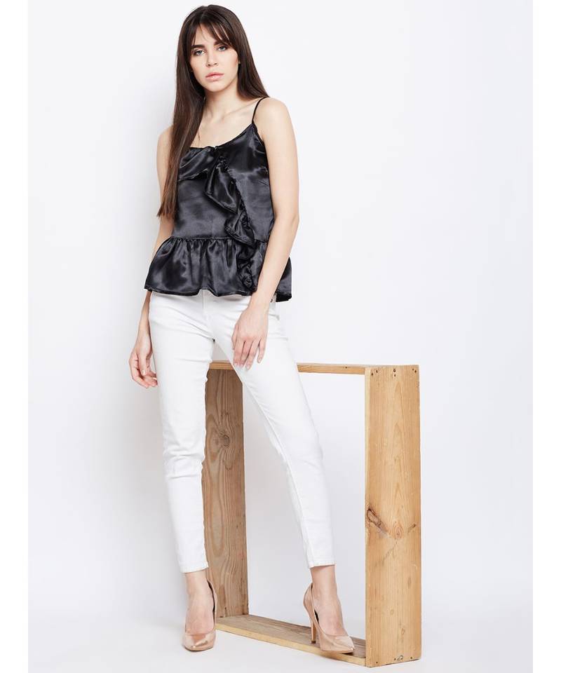 Black plain Polyester Top