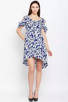 blue printed Polyester Dress