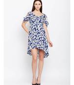 blue printed Polyester Dress
