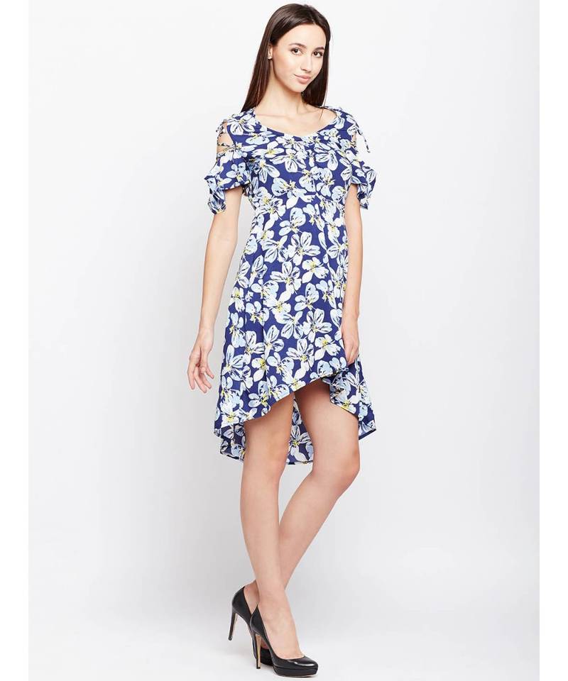 blue printed Polyester Dress