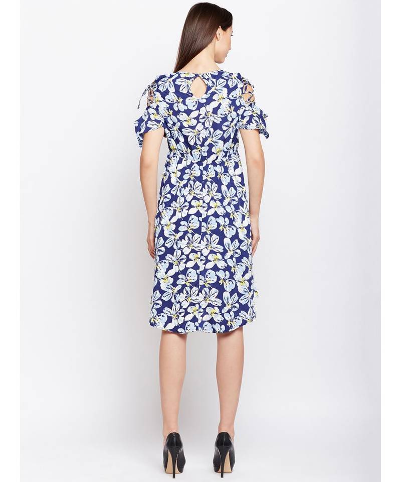 blue printed Polyester Dress
