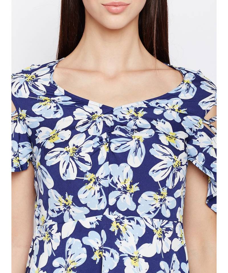 blue printed Polyester Dress