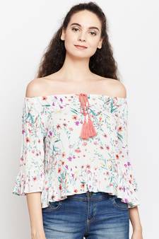 White printed Viscose Top