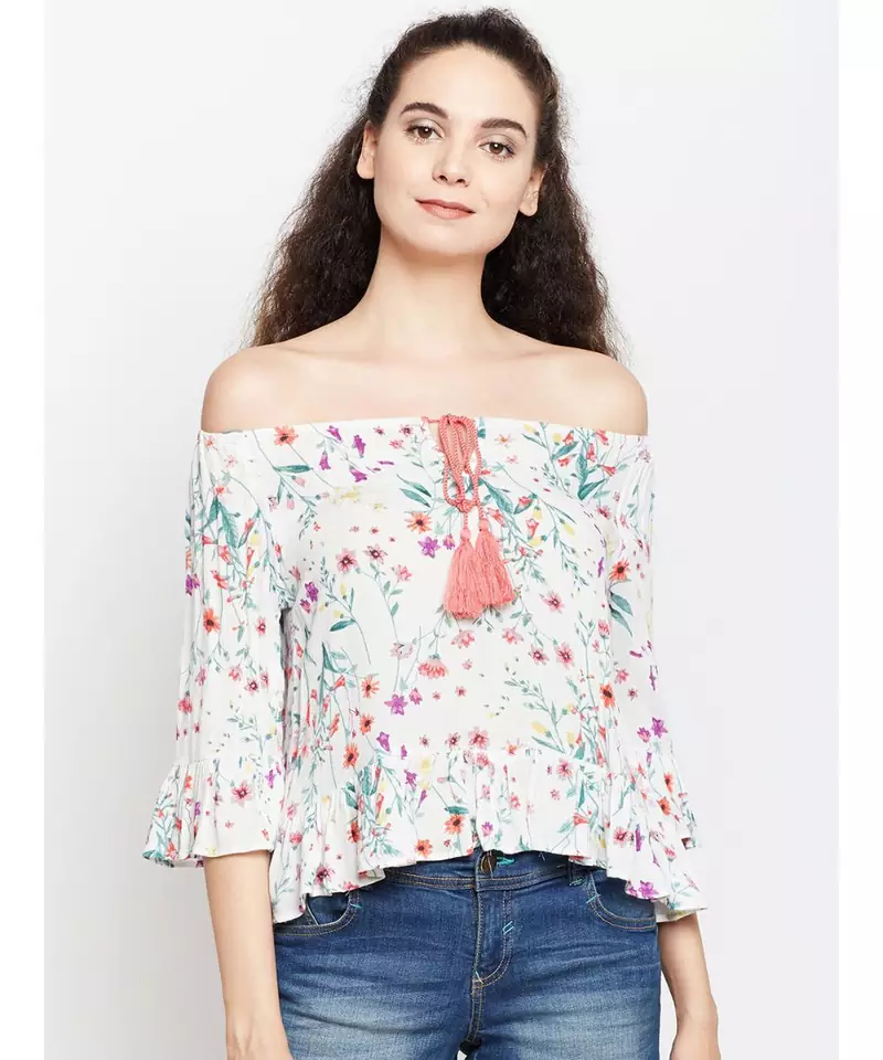 White printed Viscose Top