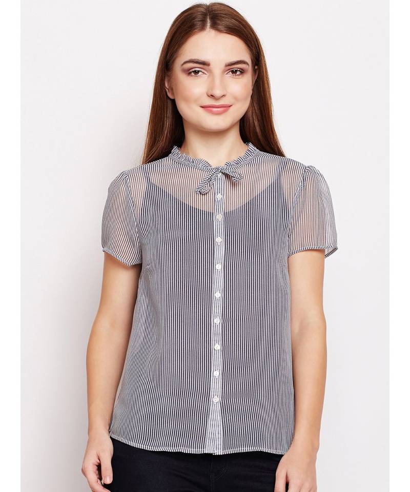 Blue printed Polyester Top