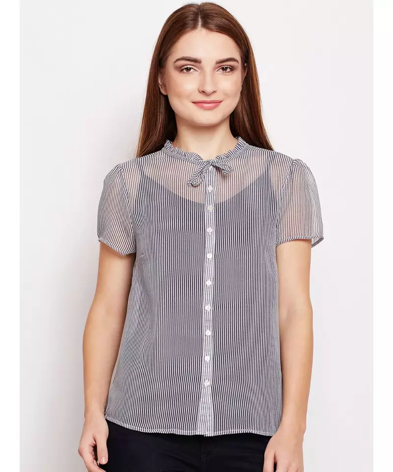 Blue printed Polyester Top
