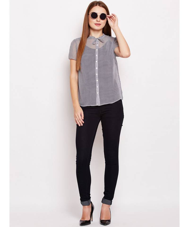 Blue printed Polyester Top