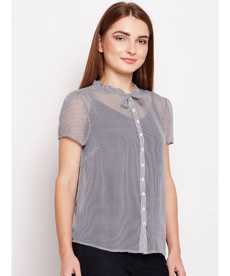 Blue printed Polyester Top