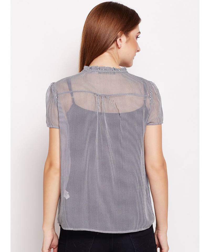 Blue printed Polyester Top