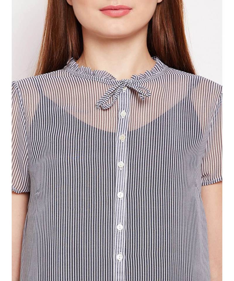 Blue printed Polyester Top