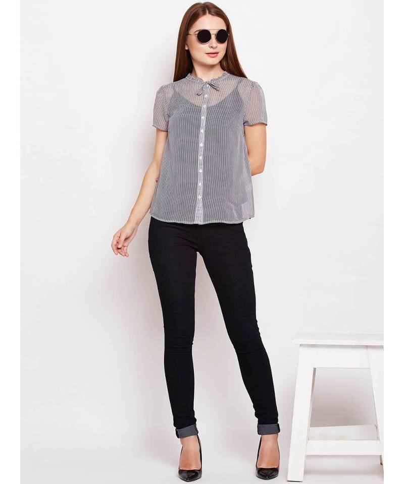 Blue printed Polyester Top