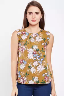 Mustard printed POLYESTER Top