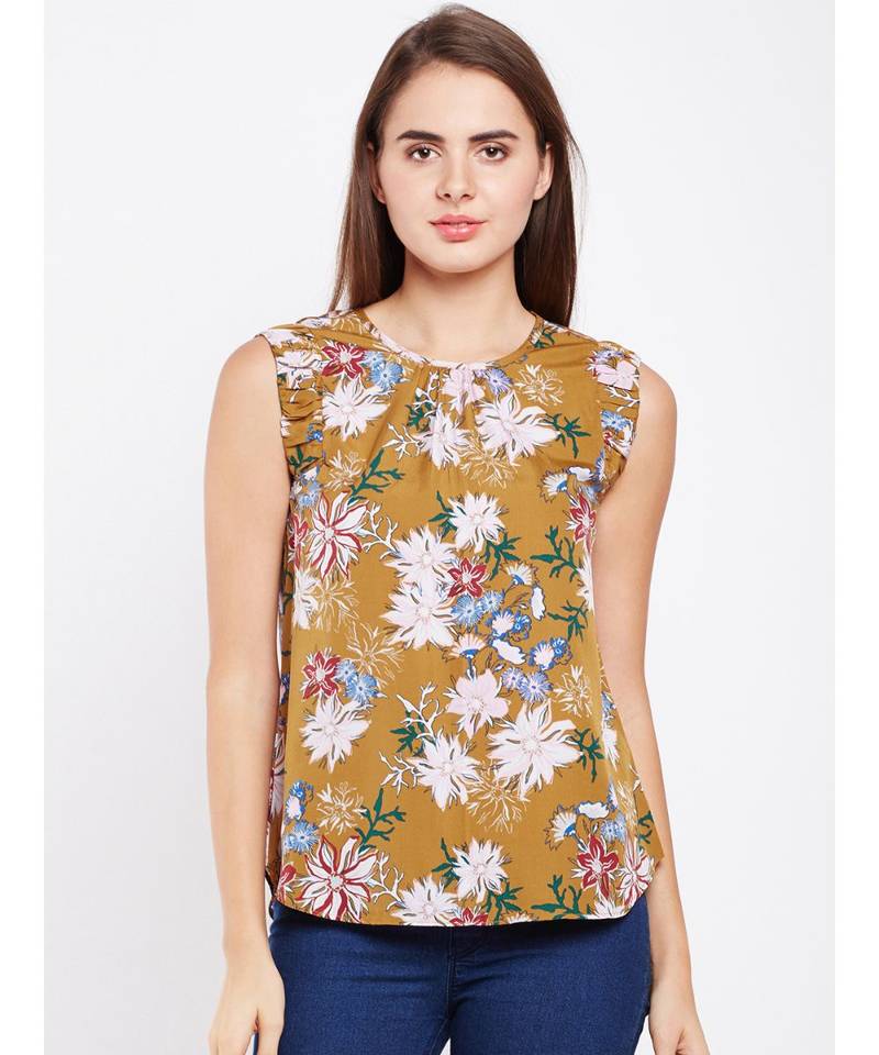 Mustard printed POLYESTER Top