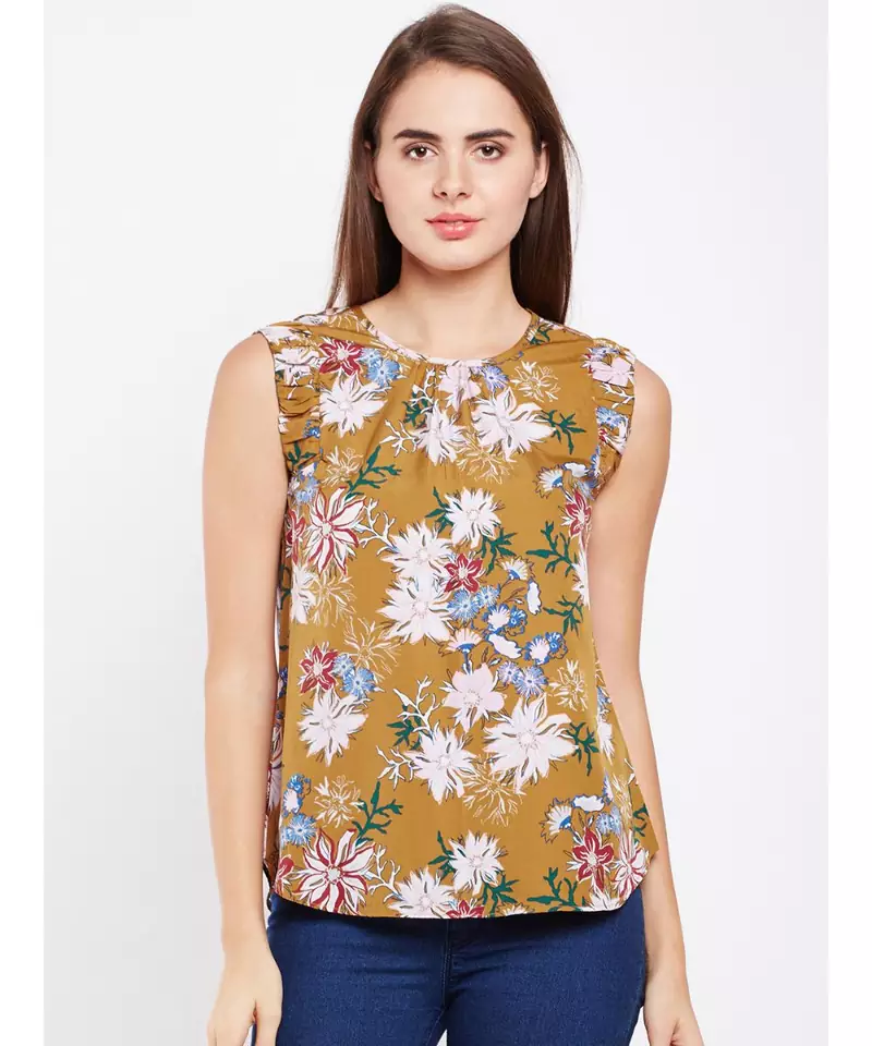 Mustard printed POLYESTER Top