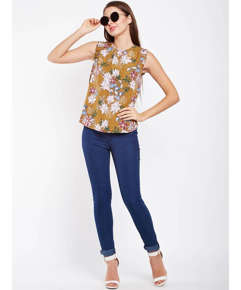Mustard printed POLYESTER Top