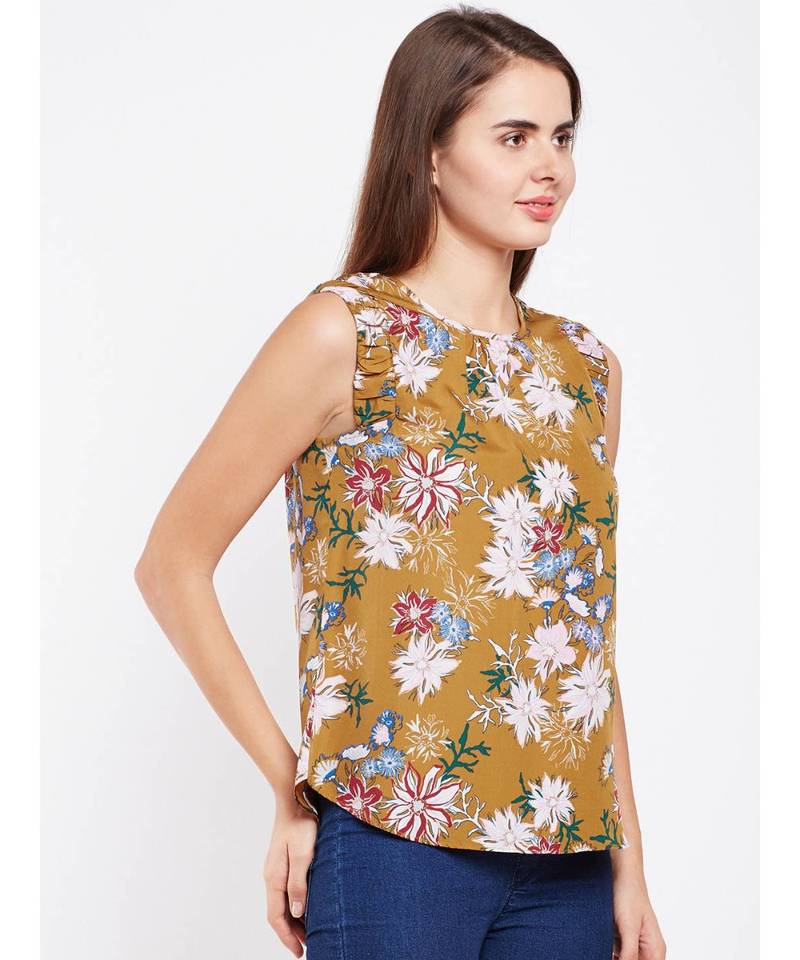 Mustard printed POLYESTER Top