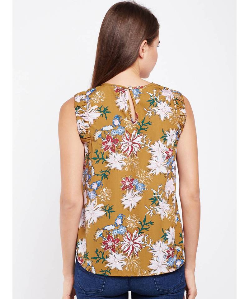 Mustard printed POLYESTER Top