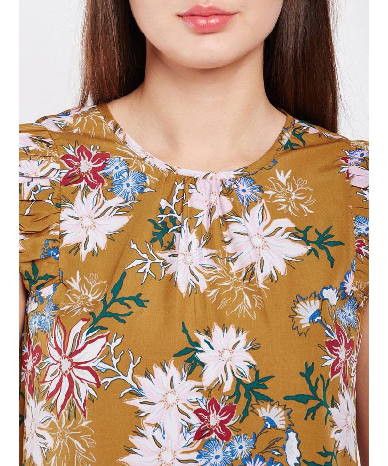 Mustard printed POLYESTER Top