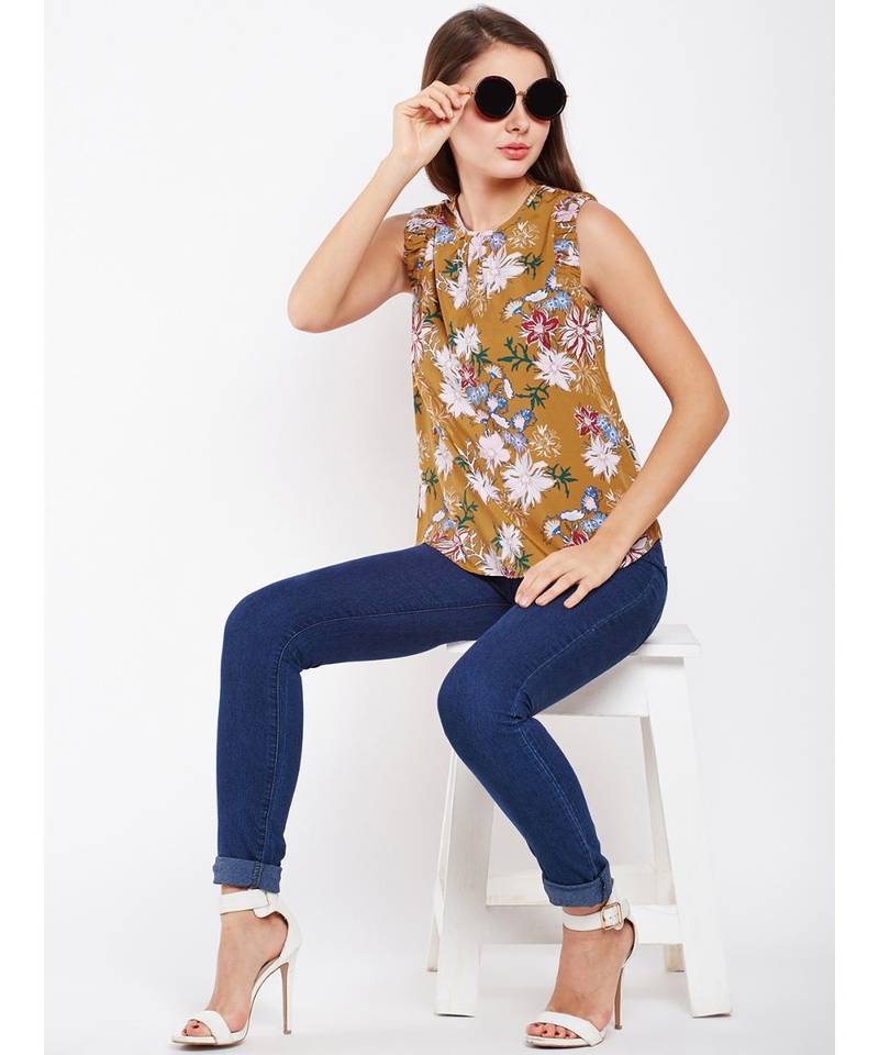 Mustard printed POLYESTER Top