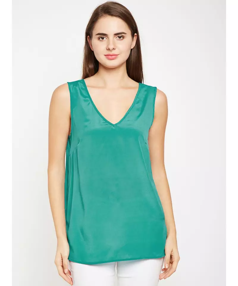 Green plain POLYESTER Top