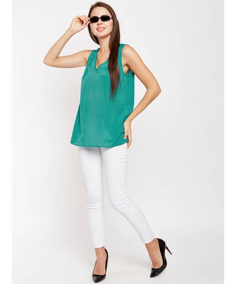 Green plain POLYESTER Top