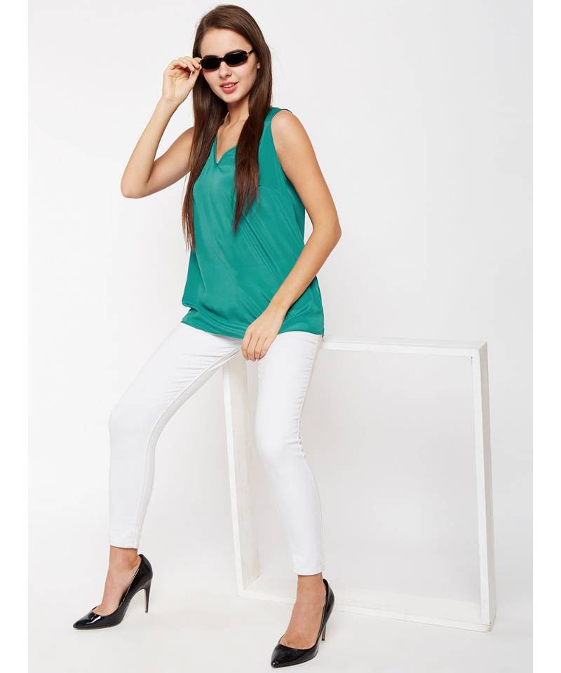 Green plain POLYESTER Top