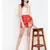 Red printed Polyester Short