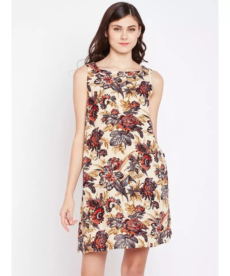 Beige printed VISCOSE Dress