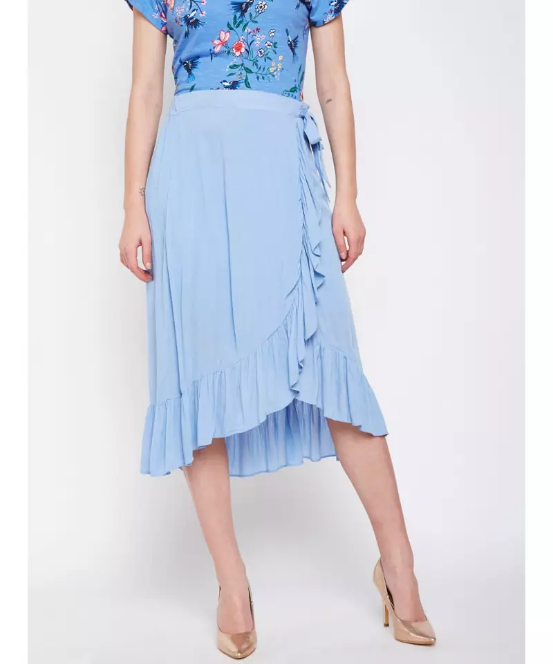 Blue plain Viscose Skirt