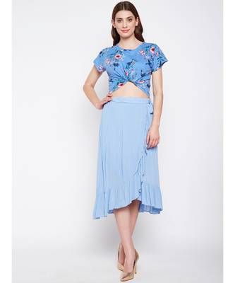 Blue plain Viscose Skirt 2