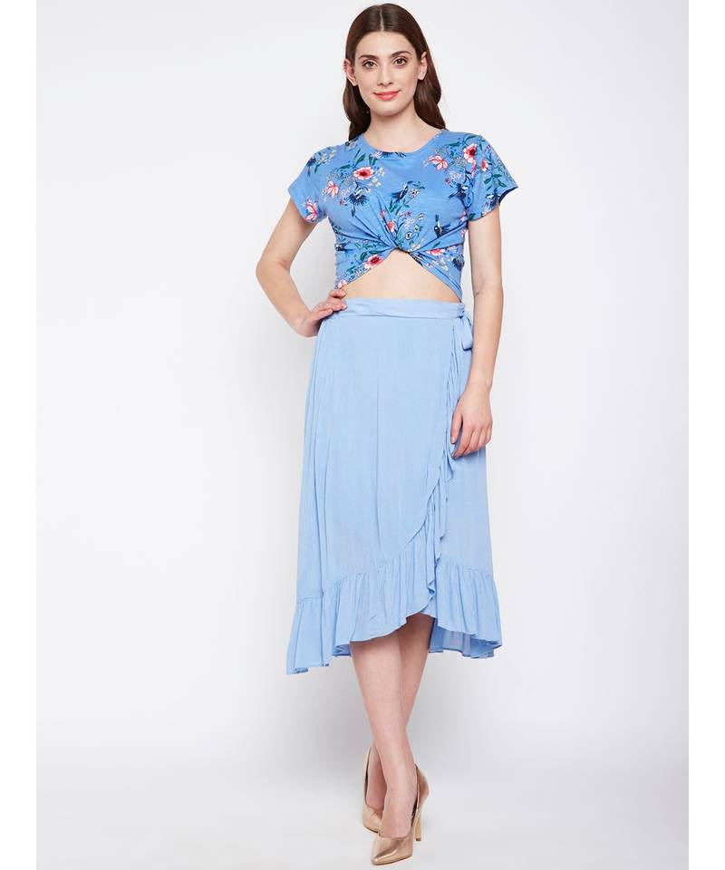 Blue plain Viscose Skirt